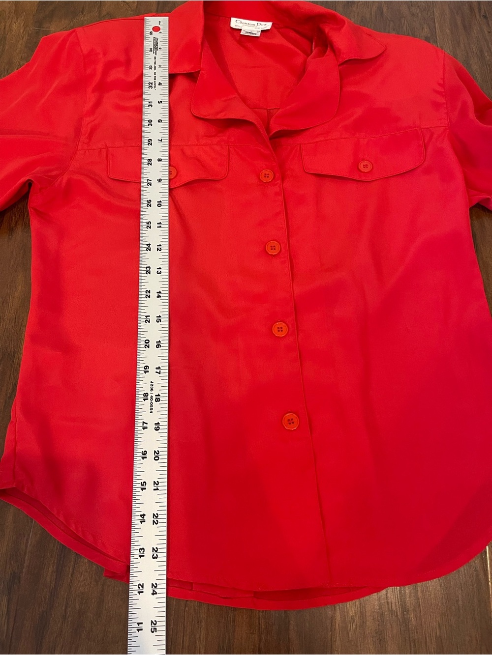 Christian Dior Red Blouse Size 4 Vintage Shoulder Pads Button Front Polyester - Picture 6 of 7